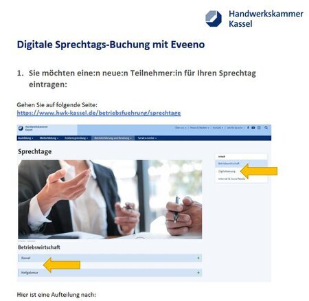 Bedienungsanleitung für die Digitale Sprrechstunde (Klick hier) digitale Sprechstunde bei de Handwerkskammer Kassel